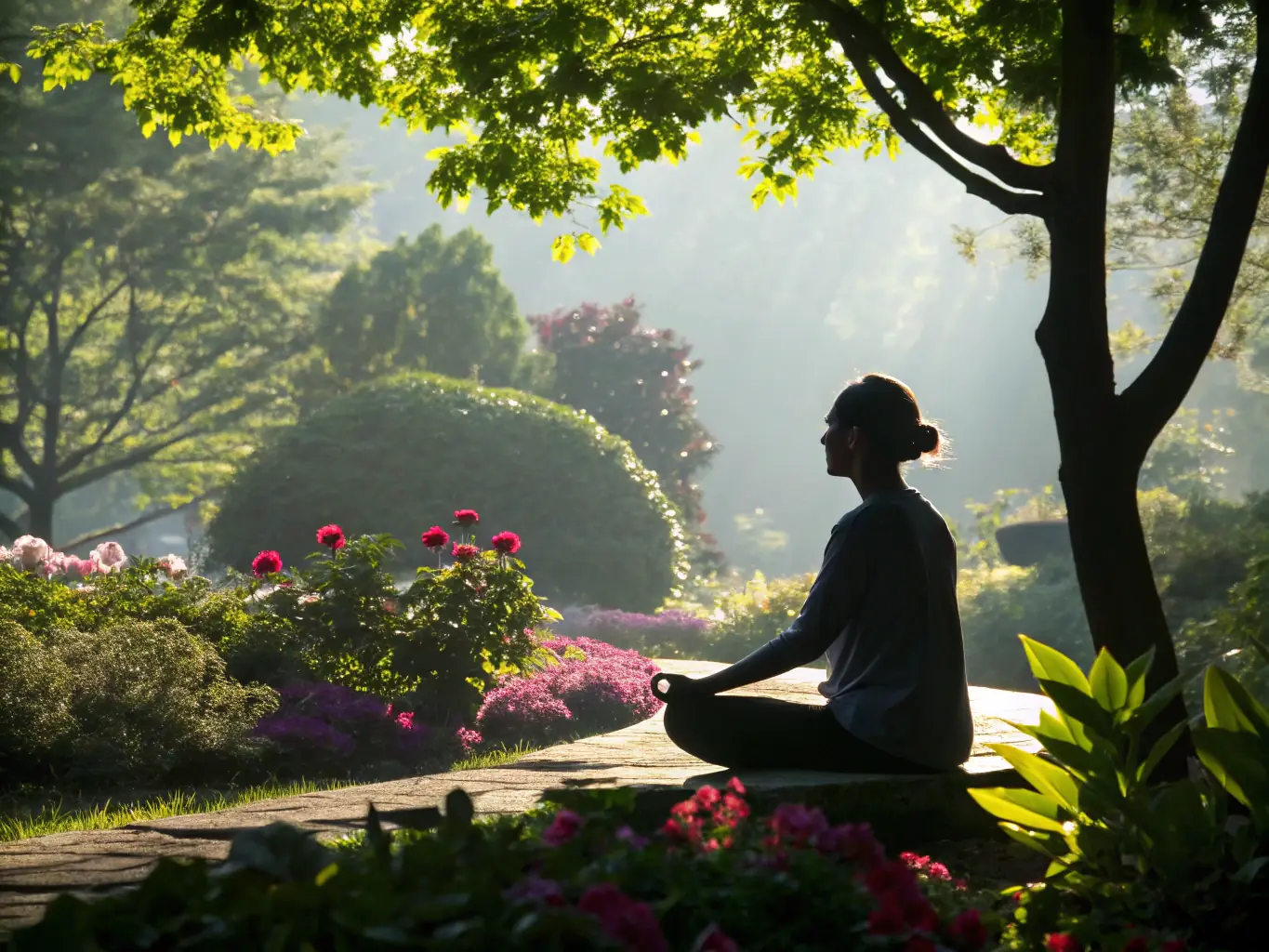 A person meditating in a serene environment, representing mindset coaching and personal growth.